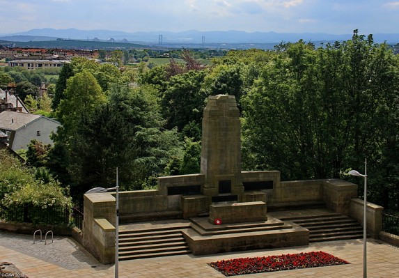 The War Memorial, Dunfermline
Looking South East over the war memorial.  The arches of the Forth Bridge and towers of the suspension bridge can be seen in the distance. [url=http://www.streetmap.co.uk/map.srf?X=308970&Y=687255&A=Y&Z=115/] Map location. [/url]
