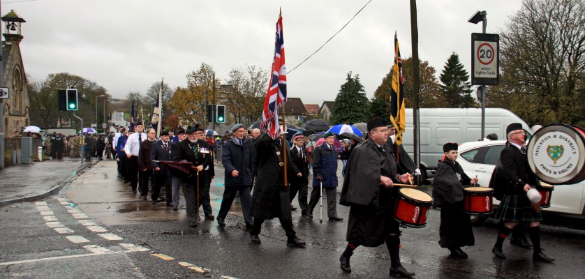 War Memorial dedication, Neilston 2015
The Parade is lead by the Neilston and District Pipe Band from the CHurch hall round to the new War Memorial, Nov 7th, 2015.
