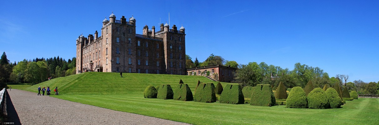 Drumlanrig Castle
Located about 18 miles north of Dumfries.  It was built in 1691 on the site of a 14th century castle of the 'black' Douglas family.   The castle is situated in a 120,00 acre estate, both the [url=http://www.drumlanrig.com/] castle and grounds [/url] are open to the public during the summer.  
