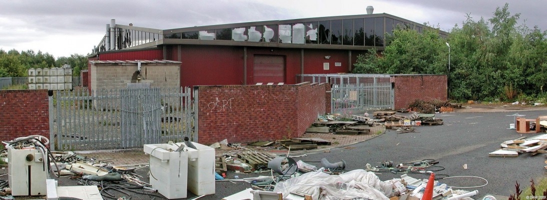 Failed in Irvine
An illustration of the decline of the electronics industry in Scotland, once hailed as the future industry to replace heavy engineering.  Today it has become something of a cottage industry with only a few pockets of resistance standing against the tide of everything moving east.   This particular factory in Irvine closed in 2005,  it was in slightly better condition when I worked there and has since been demolished.  [url=http://www.streetmap.co.uk/map.srf?X=234203&Y=637357&A=Y&Z=115/] Map location. [/url
