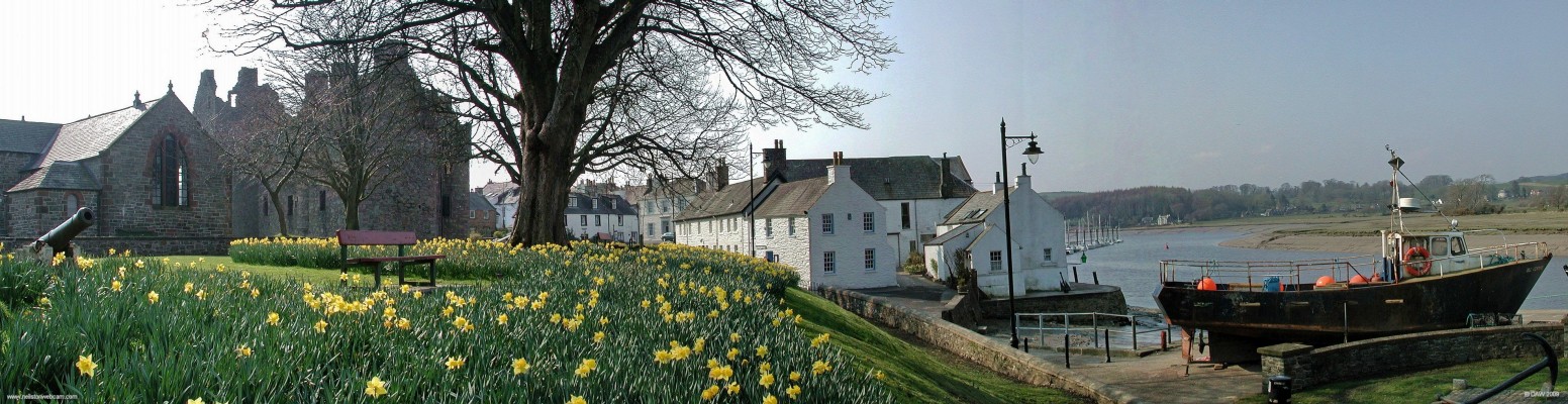 Kirkcudbright Harbour, spring
On the left is Greyfriars Church, Maclellan's Castle is behind the trees and the harbour and River Dee are on the right.  [url=http://www.streetmap.co.uk/map.srf?X=268383&Y=551147&A=Y&Z=115/] Map location. [/url]
