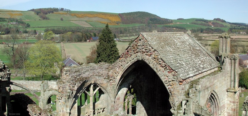 Melrose Abbey rooftop view
Over looking the Presbytery roof at Melrose Abbey.  [url=http://www.streetmap.co.uk/map.srf?X=354940&Y=634132&A=Y&Z=120/] Map location. [/url]
