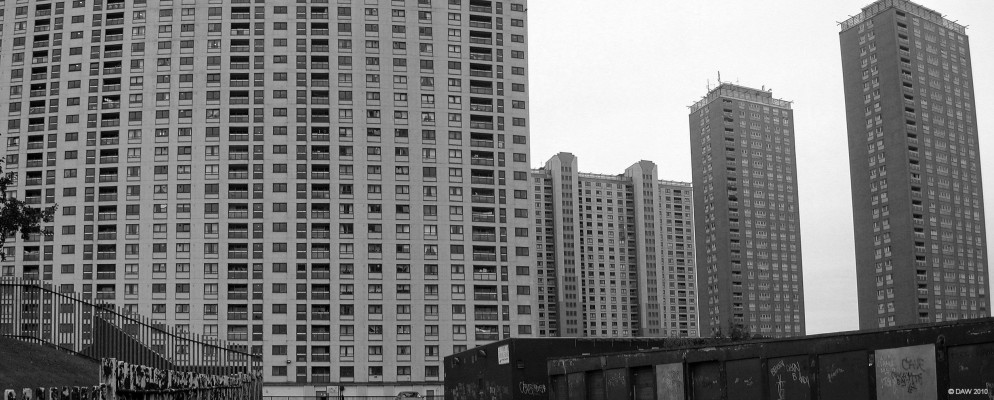 Red Road, Glasgow
It was difficult to find a more depressing view in Glasgow than here at the former Red Road Tower Blocks.  Another of the great new developments of the 60's that rapidly became just another new problem of the 80's.  During the 1980's two of the towers were declared unfit for habitation and were used for housing students.  By 2008 it was decided to demolish the entire scheme and by 2015 the last blocks came down. This photo was taken in 2007.

