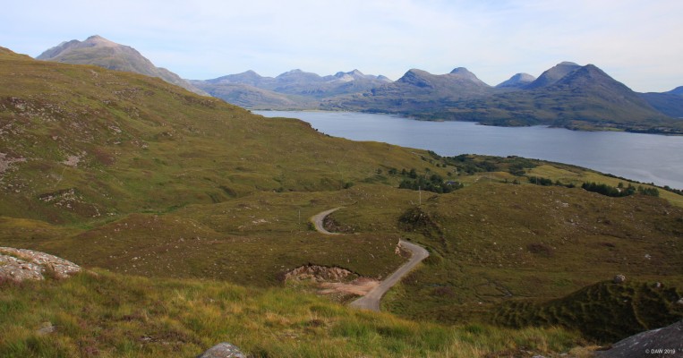 The road to Diabaig, Loch Torridon
A view looking west from Bealach na Gaioethe (pass of storms).  This is the road to the small community of Lower Daibaig on the northern shores of Loch Torridon.  This is the highest point of the road with spectacular views back down the loch and the Torridon mountains as a backdrop.  [url=https://www.streetmap.co.uk/map.srf?X=185115&Y=860977&A=Y&Z=126&ax=182677&ay=858768/] Map location. [/url]

