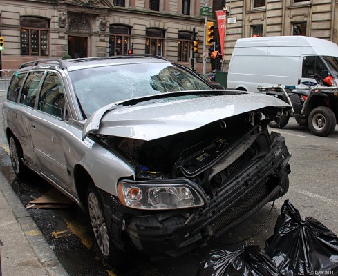 Smashed Silver Volvo, World War Z, Glasgow
You can't see in this photo but there no engine in this vehicle.
