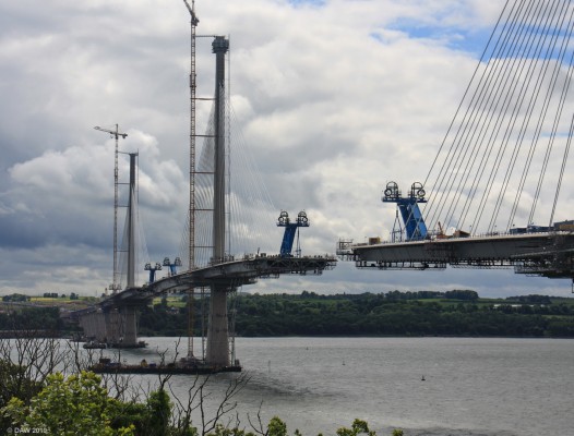 View from North Queensferry, July 2016
Taken from North Queensferry on 2nd July 2016.  The blue cranes at the end of the road decks lifted each section in to place from a barge in the river.
