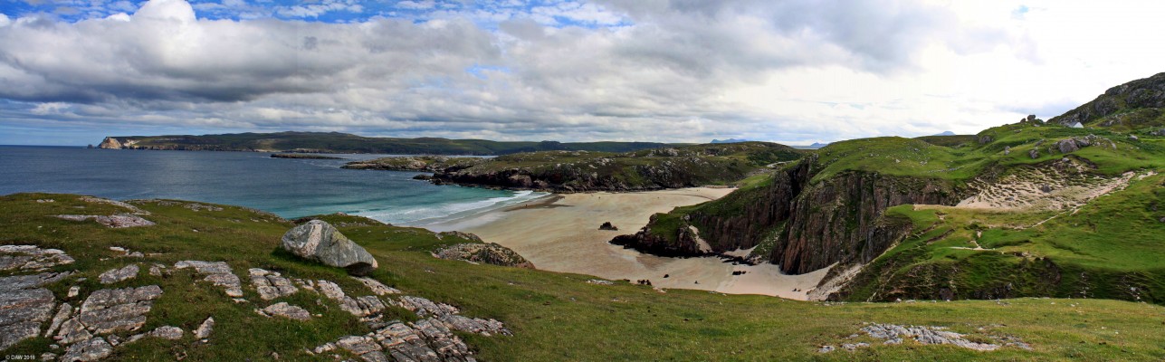 Whiten Head, Sutherland
Looking across the mouth of Loch Eriboll towards Whiten Head.  On the extreme right you can see the roof of a small cottage, this is all that remains of the township of Ceanabeinne which was cleared in 1842.  This last survivor was built in 1827 as the schoolhouse and was used as such until 1845.  [url=http://streetmap.co.uk/map.srf?X=243808&Y=965861&A=Y&Z=120/] Map location. [/url]
