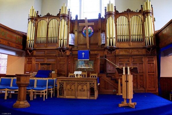 Bourock Parish Church, Organ and Pipes
This view inside [url=http://www.bourock.org.uk//] Bourock Church [/url] from the central aisle shows the Alter and on the right hand side a new Lectern that was commissioned in 1990 to commemorate the 150th anniversary of the Church in 1990.
