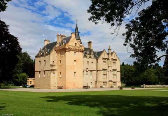 Brodie Castle
The Brodie family have been associated with this area since the 11th century.  The earliest part of the castle you see today dates from 1567 and is the tower on the left hand side.  In 1645 the Castle was badly damaged by an attack by the Marquis of Montrose.  In 1824 the 22nd Laird of Brodie added what is known as the Burns extension on the right, designed by the architect William Burns.  Today the castle is own by the National Trust for Scotland and is open to visitors.
