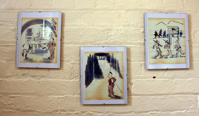 The Cultybraggan cartoons
Some of the 66 cartoons that were drawn by a German Prison of War when imprisoned at Camp 21, Comrie.  The drawings were gifted to the camp adjutant, Captain Markins after the war and the Markins family later donated them to the Comrie Development Trust and they can now be seen in the Cultybraggan Museum.
