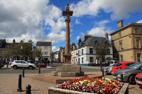 Duns, Scottish borders
The Mercat Cross in the small borders town of Duns.  The cross was first erected in 1792 where the markets were held every week on a Wednesday.  It was removed in 1820 to a public mark in 1897 before it was once again return to the Market Square in 1994.  [url=http://streetmap.co.uk/map?X=378544&Y=653856&A=Y&Z=110/] Map location. [/url]
