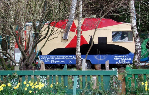 Faslane Peace Camp Caravan
One of the caravans at the Faslane Peace Camp.  [url=http://www.banthebomb.org/index.php] Scottish Campaign for Nuclear Disarmament [/url] [url=http://www.multimap.com/map/browse.cgi?lat=56.0479&lon=-4.811&scale=25000&icon=x]Map Location.[/url]

