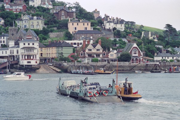 River Dart ferry, 1991
The lower ferry across the river Dart from Kingswear to Dartmouth. [url=http://streetmap.co.uk/map.srf?X=288145&Y=51040&A=Y&Z=120/] Map location. [/url]
