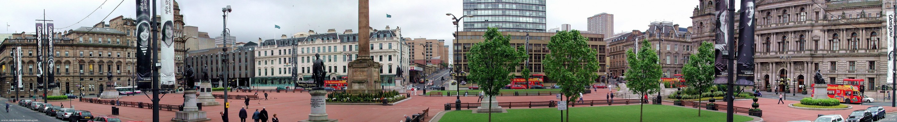 George Square, Glasgow
The square was laid out in 1781 and was for a while used as gardens for the houses around the square, the only remaining building from that time is the Hotel (white building).  It was only when the city centre was moved west that it became the focus that it is today.  The City Chambers are on the right, the glass tower block near the centre is Strathclyde University
