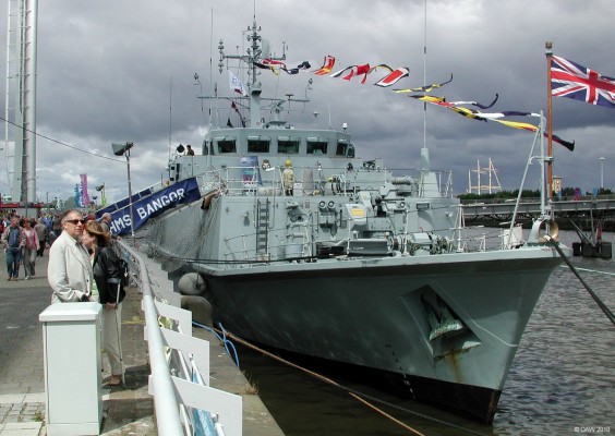 HMS Bangor, Glasgow
One of the 8 Sandown class Mine Countermeasre vessels of the MCM1 Squadron based at Faslane on the Clyde.  Seen here open to the public during the 2007 Glasgow River Festival.
