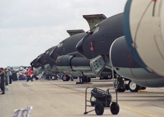 KC-135 Tanker Aircraft, Fairford, 1993
First introduced in 1957 the KC-135 Stratotanker was based on the Boeing 707 airliner, some 803 were built between 1955 and 1965.
