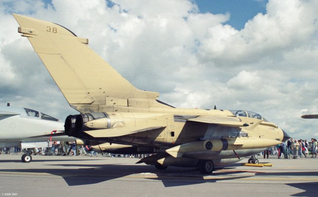 Panavia Tornado, Fairford, 1993
An RAF Tornadio still ihn its Desert Storm colours at the Fairford International Air Tatoo, 1993
