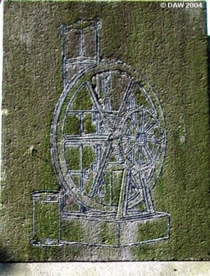 Robertson Memorial drawing
This is the engraving on the Robertson Memorial depicting John Robertson's marine steam engine.  This engine powered the river Clyde's first steam ship, The Comet, which was launched in 1812. The actual engine now resides in the Science museum in London.
