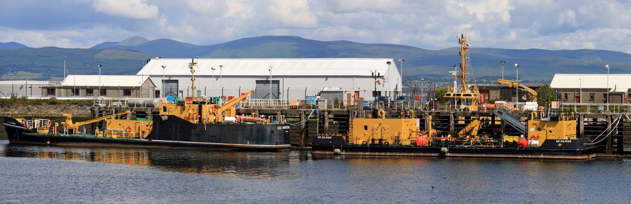 SD Oilman and Waterman, Great Harbour, Greenock, 2011
No prizes in guessing what these ships might be used for.  Both are operated by Serco Denholm for the Royal Maritime Auxilliary Service and are used in support of the Clyde Naval Base at Faslane. [url=http://www.streetmap.co.uk/map.srf?X=230152&Y=675699&A=Y&Z=115&ax=230037&ay=675622/] Map location. [/url]
