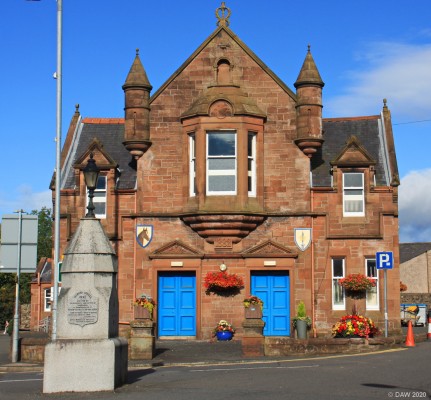 The Town Hall, Sanquhar
The Town hall dating from 1882 in the small village of Sanquhar.  Immediately in front of the building is the Diamond Jubilee fountain erected in 1897.

