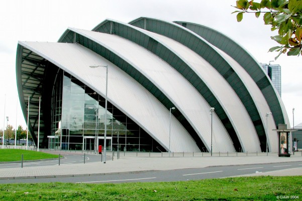 The SECC Clyde Auditorium
Built in 1990 as part of the Scottish Exhibition and Conference Centre it has locally been called 'The Armadillo' for obvious reasons.
