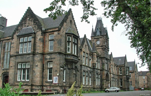 The old Bellahouston Academy, Ibrox
This picture has crept in for purely sentimental reasons, this was the school my Father went to and also my first school as an infant.  It was built in 1876 as a private school but taken over by the Govan School board in 1885 who added a swimming pool at the back, common today but almost unheard of at the time.  I can remember as an infant having to walk past it to get to the Gym. [url=http://www.multimap.com/map/browse.cgi?lat=55.8513&lon=-4.2977&scale=5000&icon=x/]Map location[/url]
