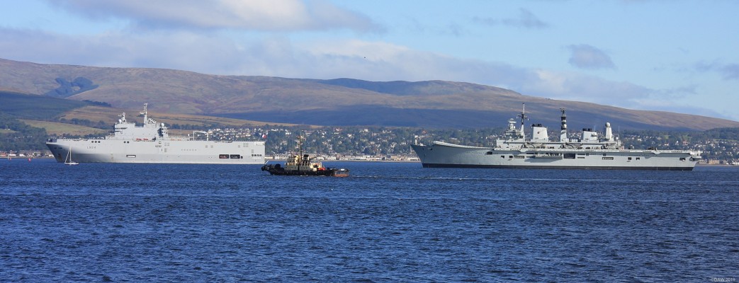 Ark Royal and Tonnerre at anchor on the Clyde
Photographed during the October 2008 joint warrior exercise.  Joint Warrior  take place every spring and autumn and involve NATO and other allies with up to 30 warships over the entire west coast of Scotland.

