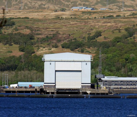The Ship lift, HMNB Clyde, Faslane, Gareloch
Built in the 1980s to support the Vanguard class of Ballistic Missile Submarines based here.  The lift is capable of taking a fully armed 16,000 ton Submarine out the water for maintenance and inspection of the hull. 
