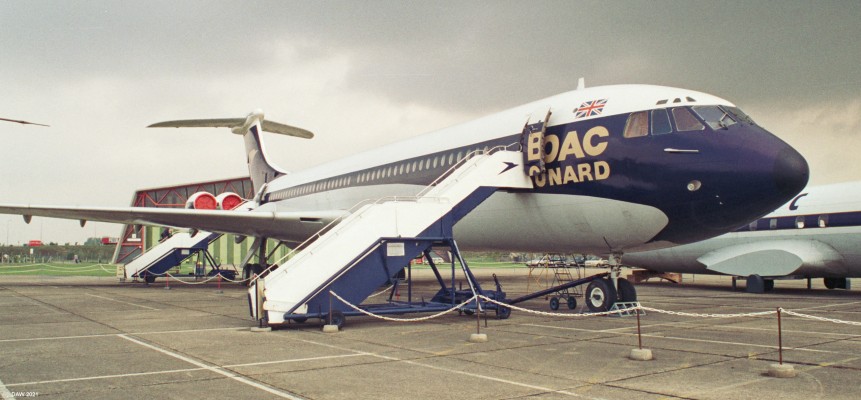 VC-10 G-ASGC, Duxford, 1992
This Vickers Super VC-10 first flew in 1965 and was built for the British Overseas Airways Corporation.  This aircraft remained in service until 1980 when its final flight was here to the Imperial War Museum at Duxford.
