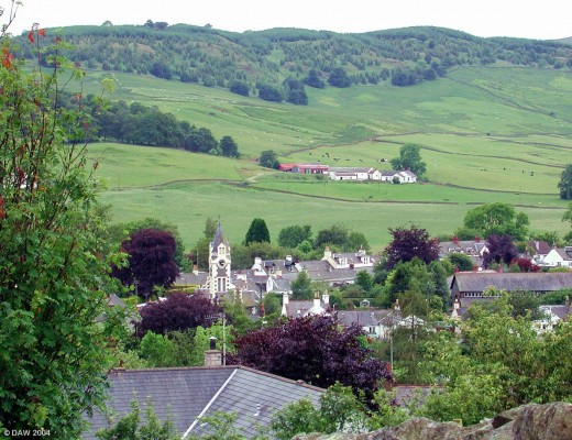 View from Dunreggan Brae over the village of Moniaive 12 miles north of Dumfries
