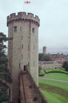 Guy's Tower, Warwick Castle, 1992
Guy's Tower and St Mary's Church in the background.  [url=http://streetmap.co.uk/map?X=428354&Y=264595&A=Y&Z=120/] Map location. [/url]
