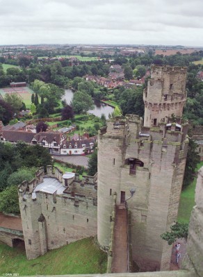 Warwick Castle, 1992
Some of the impressive fortifications at Warwick Castle.  Most of the early castle dates from the 12th century.
